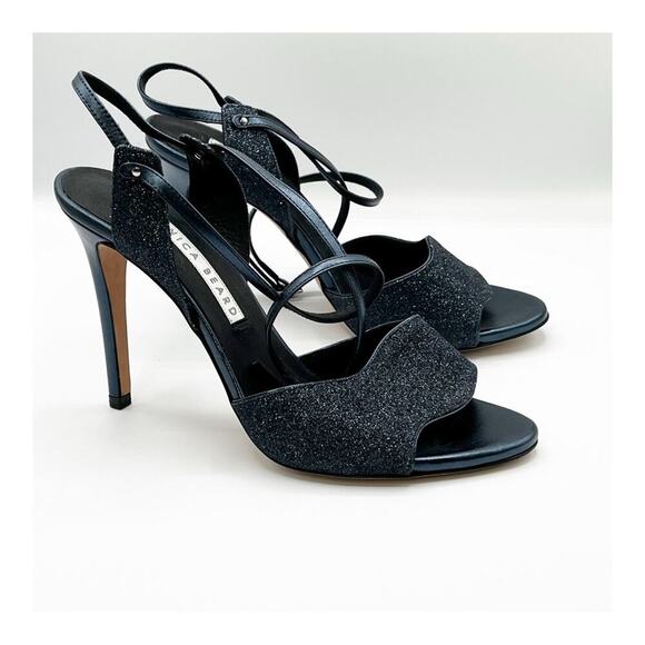 Veronica Beard Suma Glitter Peep Toe Strappy Heel Navy Blue 38.5 / 8.5 - Picture 1 of 7